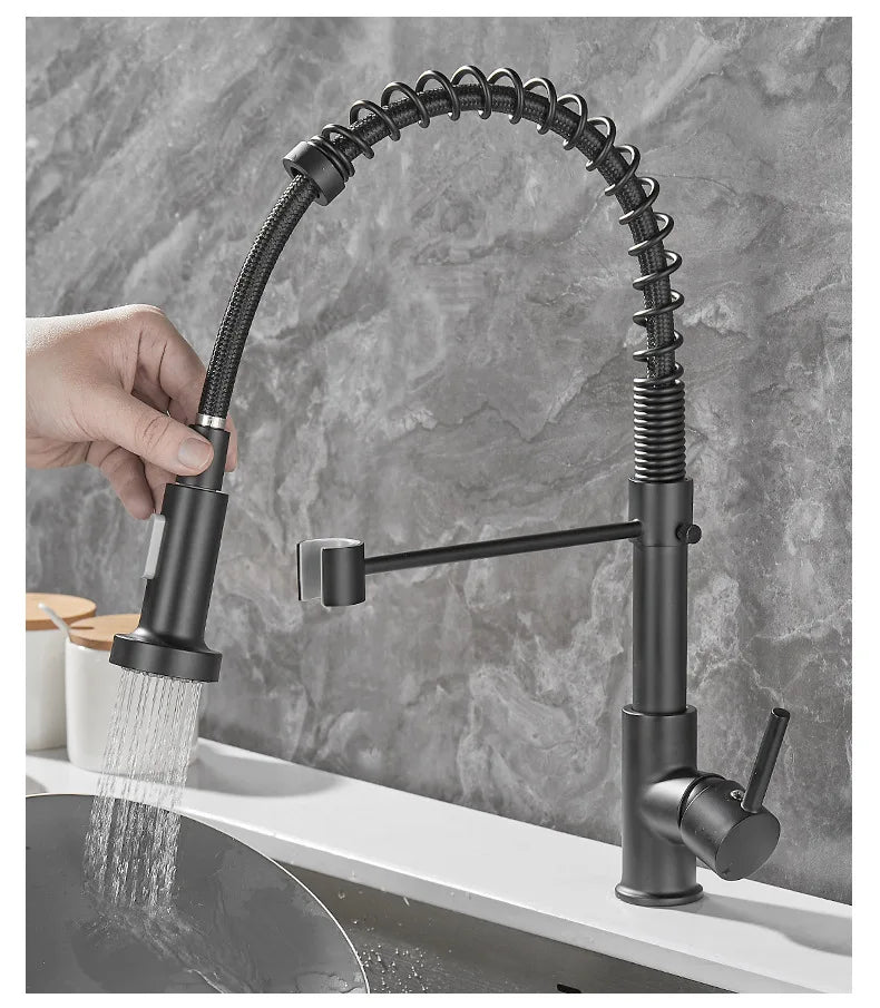 Luxury Dual Handle Kitchen Faucet In Black Gold Finish