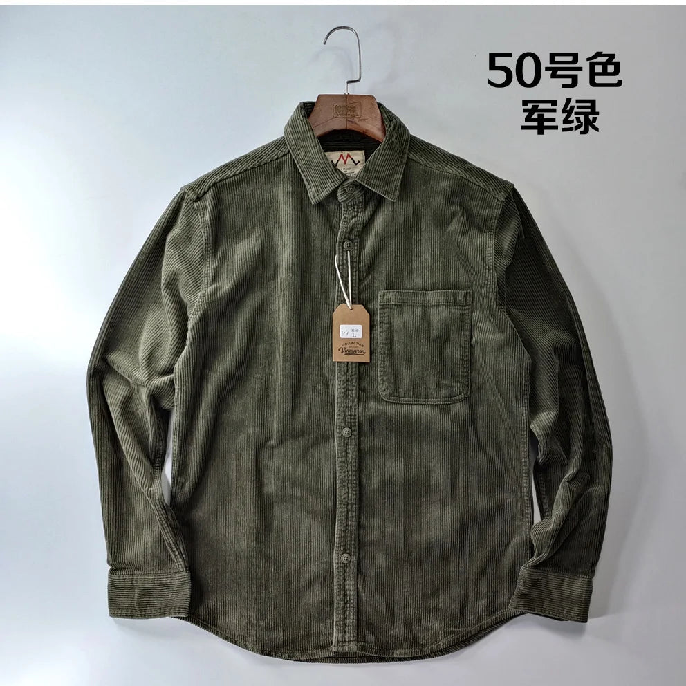 Relaxed Fit Corduroy Button Down Shirt for Men
