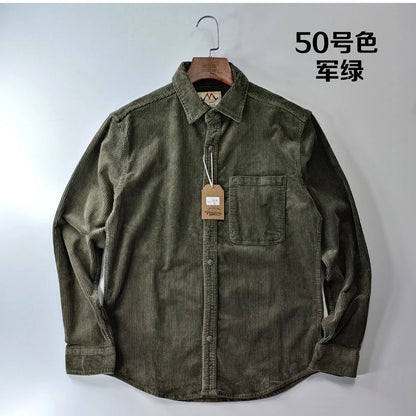 Relaxed Fit Corduroy Button Down Shirt for Men