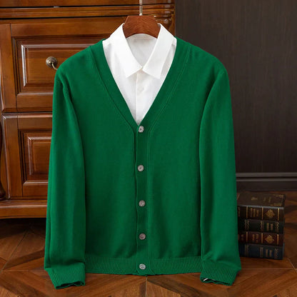 Men's Grey Cashmere Blend Cardigan V Neck Relaxed Fit