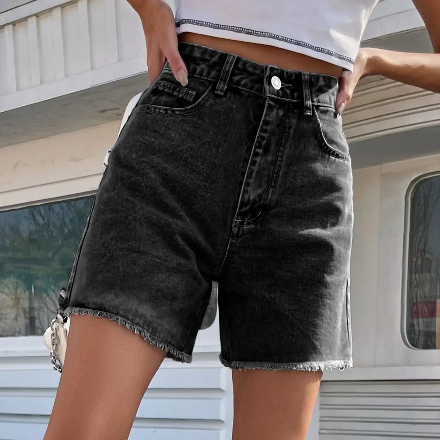 Relaxed Fit Casual Mid Length Jeans Shorts