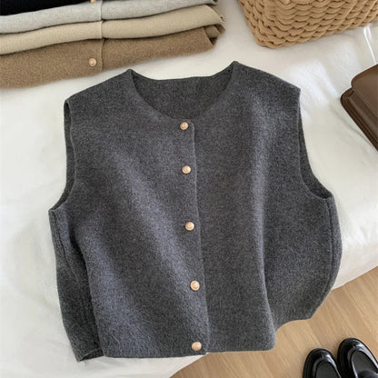 Women's Knit Vest Cozy Yarn Sleeveless Button Front
