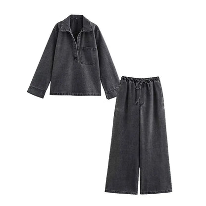 Women's Relaxed Fit Denim 2 Piece Suit