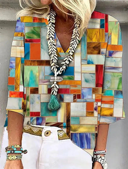 Comfy Floral V Neck Summer Tee Shirt