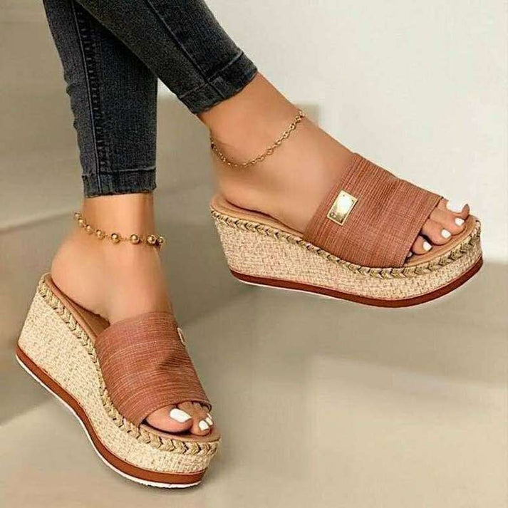 Comfortable Brown Espadrille Wedge Sandals - OutfitLondon