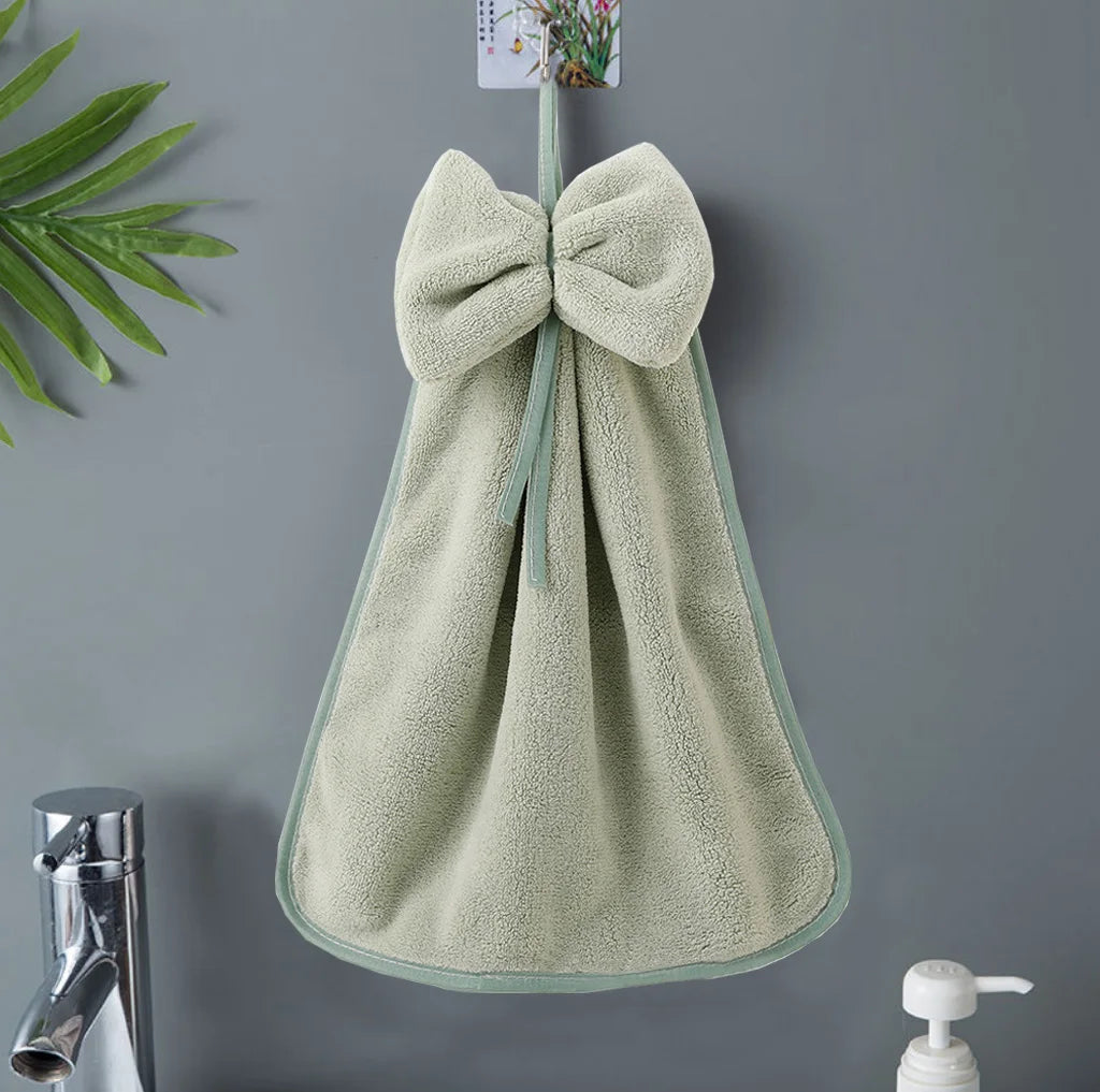 Coral Velvet Towels With Bow Charm