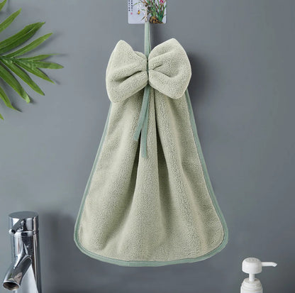 Coral Velvet Towels With Bow Charm