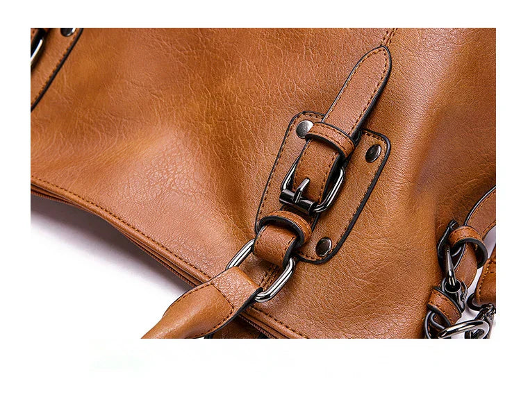 Spacious Vintage Leather Tote Bag with Strap