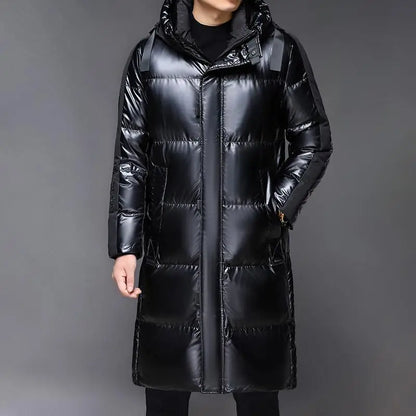 Warm Black Parka Coat with Hood for Men