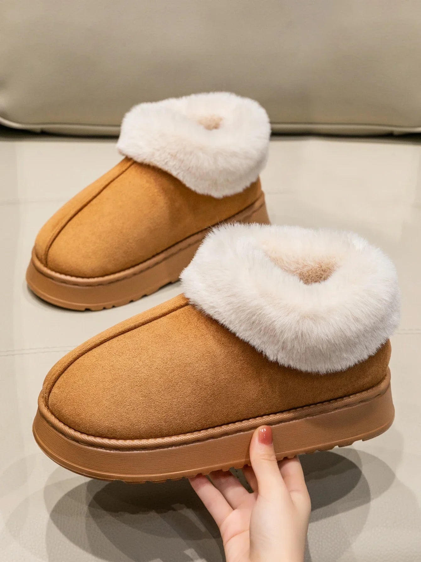 Soft Faux Fur Bootie Slippers for Women - Warm House Shoes