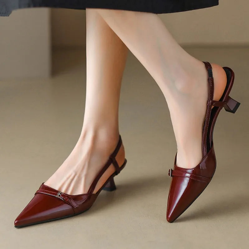Chic Low Heel Toe Leather sandals for Women - OutfitLondon
