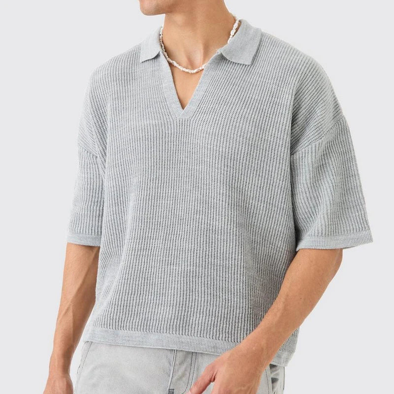 Men's Organic Cotton Polo Shirt Deep V Neck Relaxed Fit