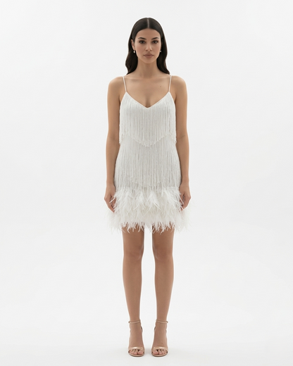 Glittering Fringed Mini Party Dress with Thin Straps
