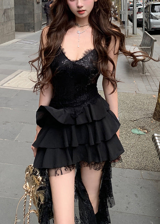 Women's Sequin Lace Dress Sleeveless High Low Hem - OutfitLondon