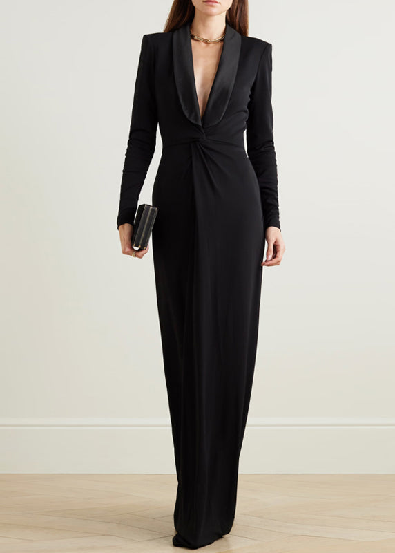 Women's Black Maxi Dress V Neck Slim Fit - OutfitLondon