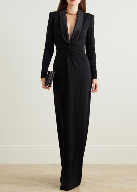Women's Black Maxi Dress V Neck Slim Fit - OutfitLondon