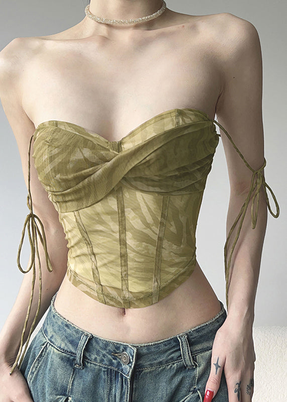 Women's Off Shoulder Tulle Green Mesh Sleeveless - OutfitLondon