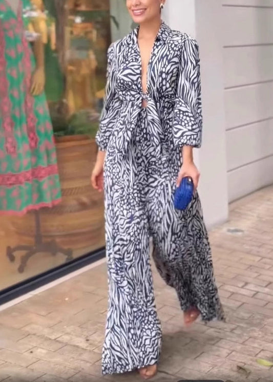 Women's Cotton Blend Jumpsuit V Neck Wide Leg - OutfitLondon