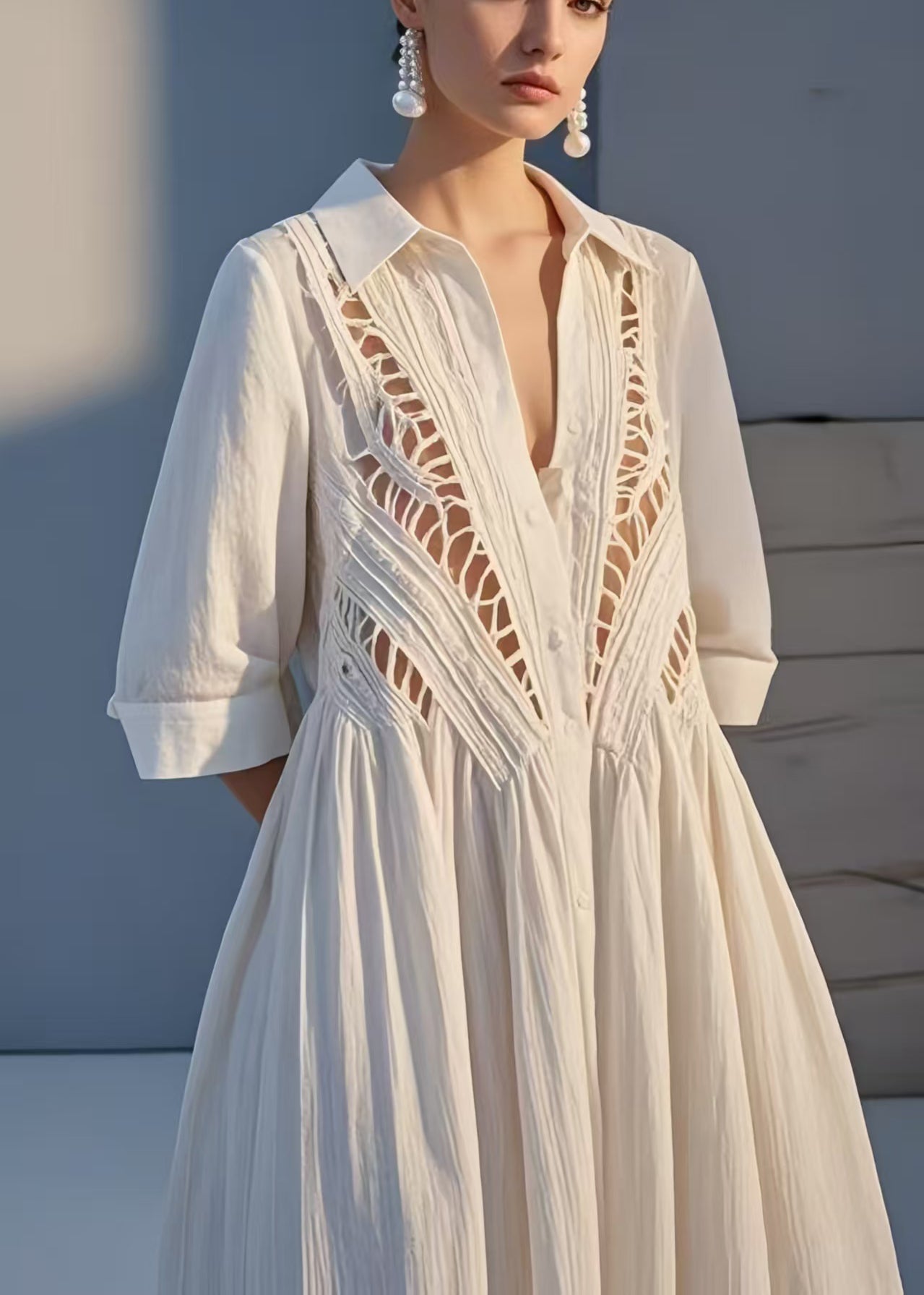 Women's White Cotton Summer Dress Lightweight Breezy - OutfitLondon
