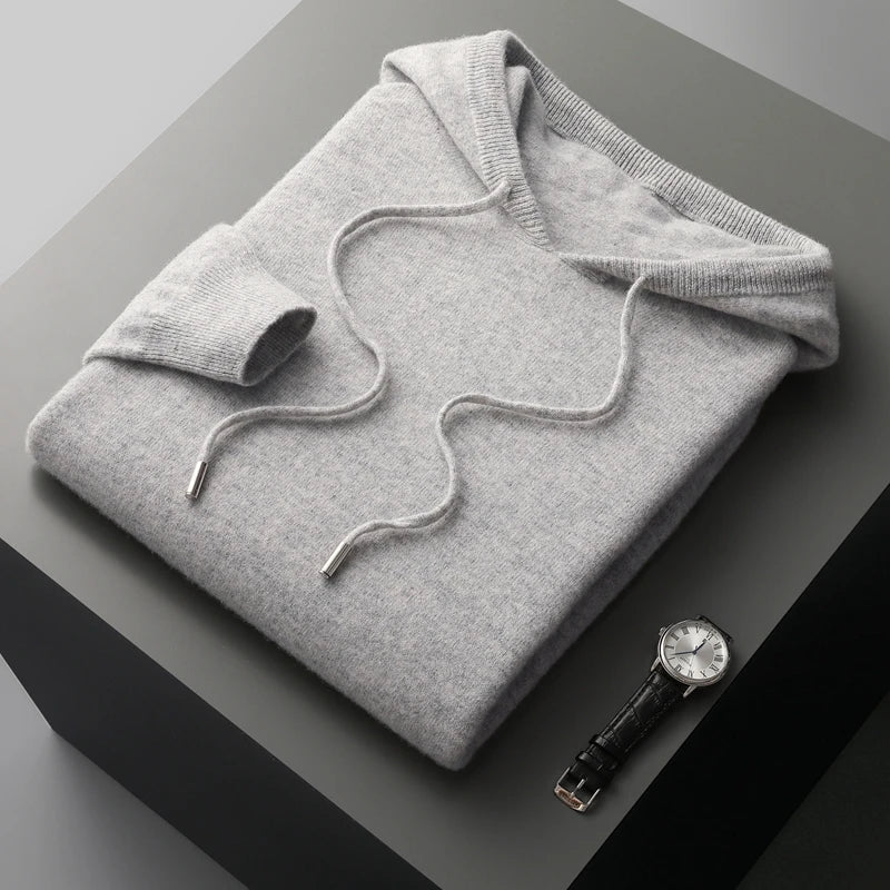 Men's Merino Wool Hoodie Lightweight Warm Beige