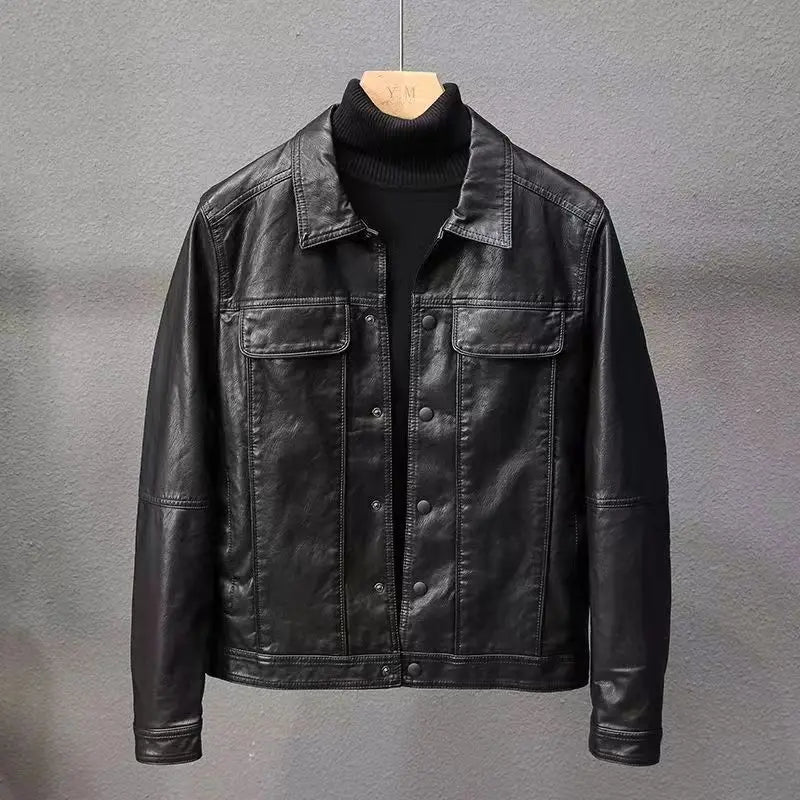 Fitted Mens Synthetic Leather Biker Jacket