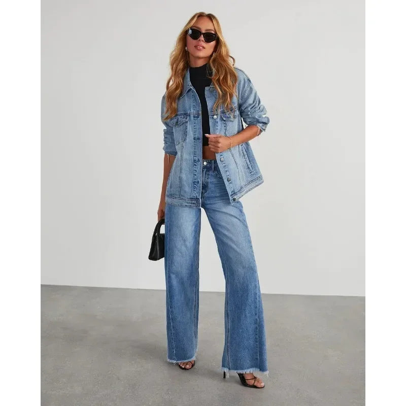 Women's Wide Leg Frayed Hem Jeans - OutfitLondon
