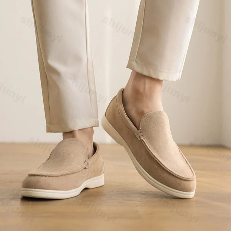 Men's Tan Leather Slip On Loafers - Soft Grip Shoes - OutfitLondon