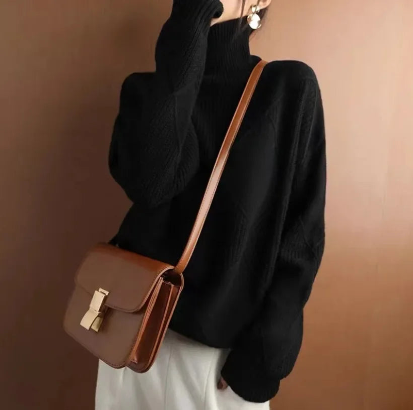 Women's Cashmere Knit Sweater Diamond Pattern