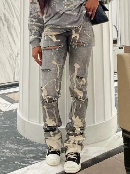 Trendy Ripped Women's Faded Jeans - OutfitLondon