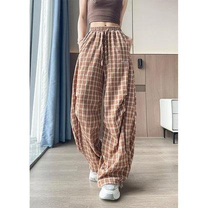 Fashionable Checked High Waisted Ladies Joggers