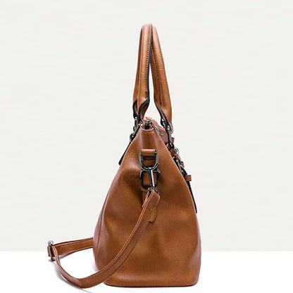 Spacious Vintage Leather Tote Bag with Strap