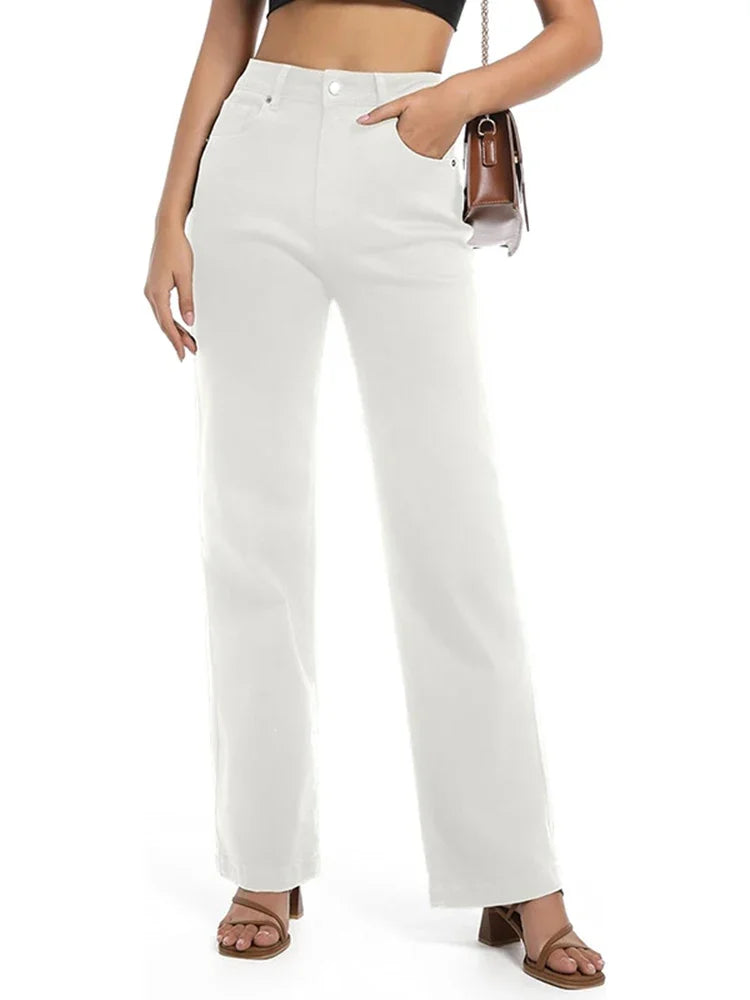 Relaxed Fit Slim White Straight Leg Jeans - OutfitLondon