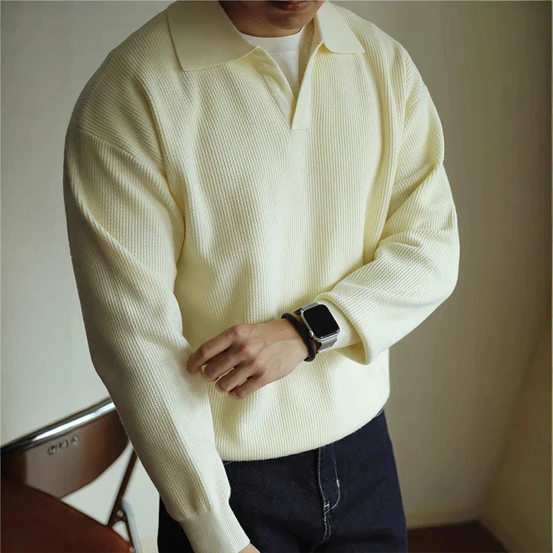 Men's Knit Polo Shirt Open Collar Lightweight Breathable
