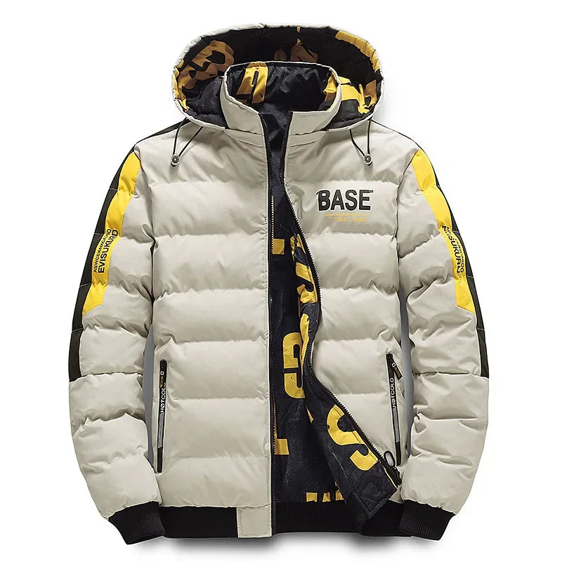 Mens Padded Jacket Water Resistant Thick Insulation Detachable Hood - OutfitLondon