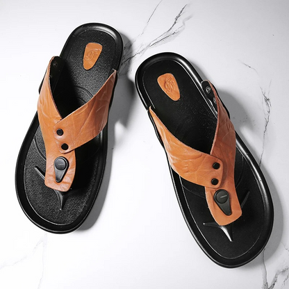 Luxury Leather Slide Sandals with Grip Sole