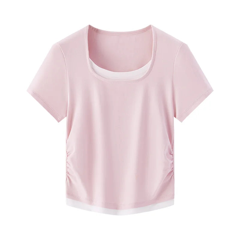 Trendy Fake Crop Top - Slim Fit V Neck T-Shirt