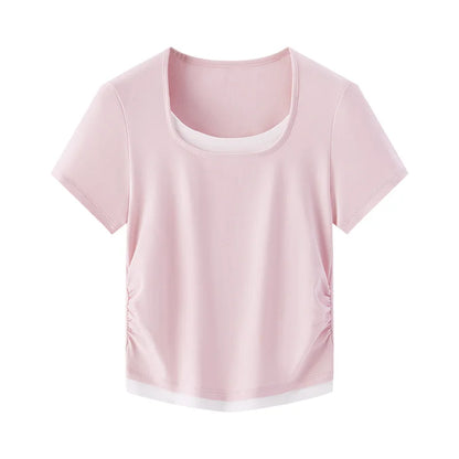 Trendy Fake Crop Top - Slim Fit V Neck T-Shirt