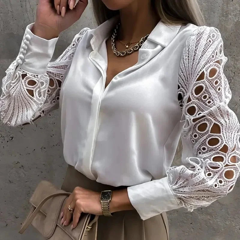 Lace Crochet Backless Long Sleeve Blouse - OutfitLondon