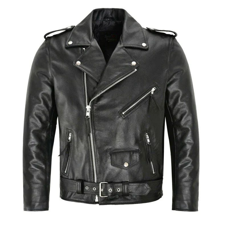 Slim Fit Black Leather Motorcycle Jacket - OutfitLondon