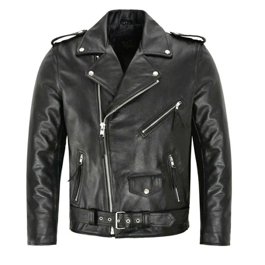 Slim Fit Black Leather Motorcycle Jacket - OutfitLondon
