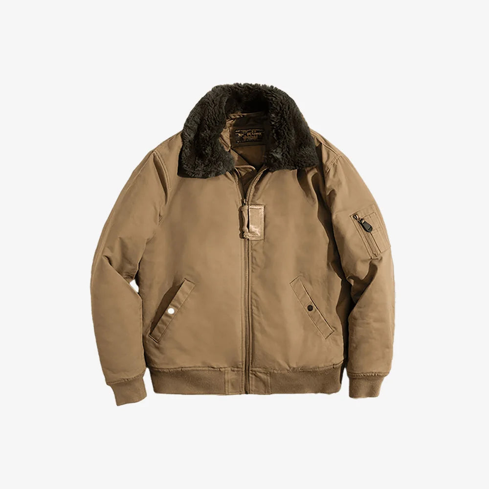 OutfitLondon Men's Retro Bomber Jacket Fleece Collar Wind Resistant