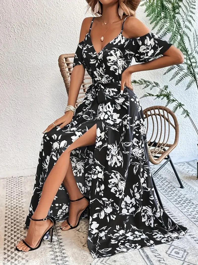 Lovely Women's Floral Maxi Dress with Sleeves