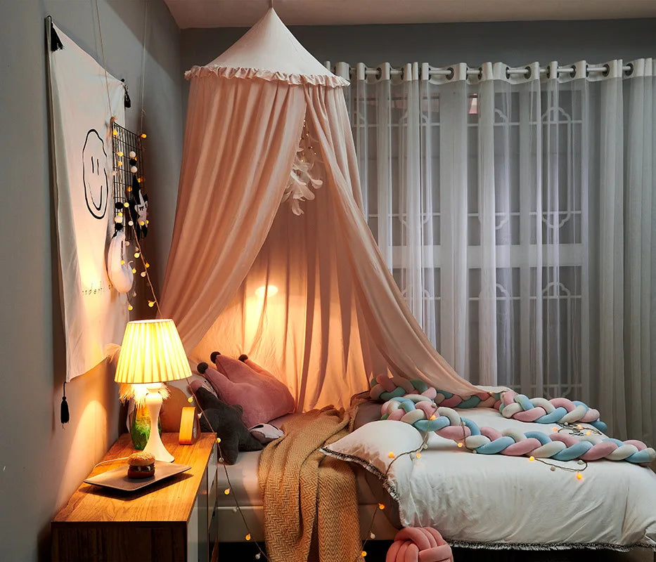 Pretty Pink Bedroom Canopy With Fringe