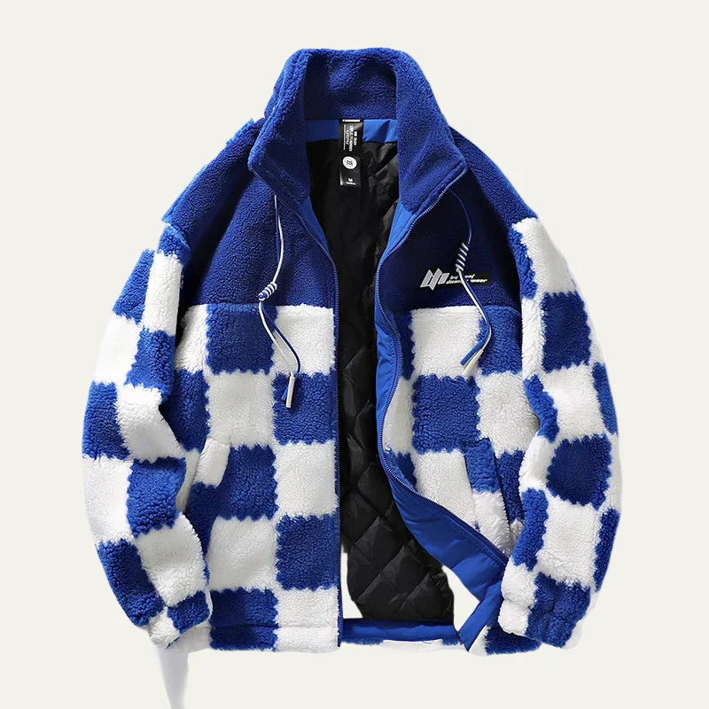 Warm Plaid Quilted Mens Fleece Jacket