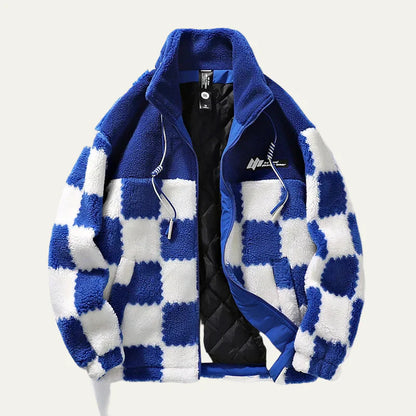 Warm Plaid Quilted Mens Fleece Jacket