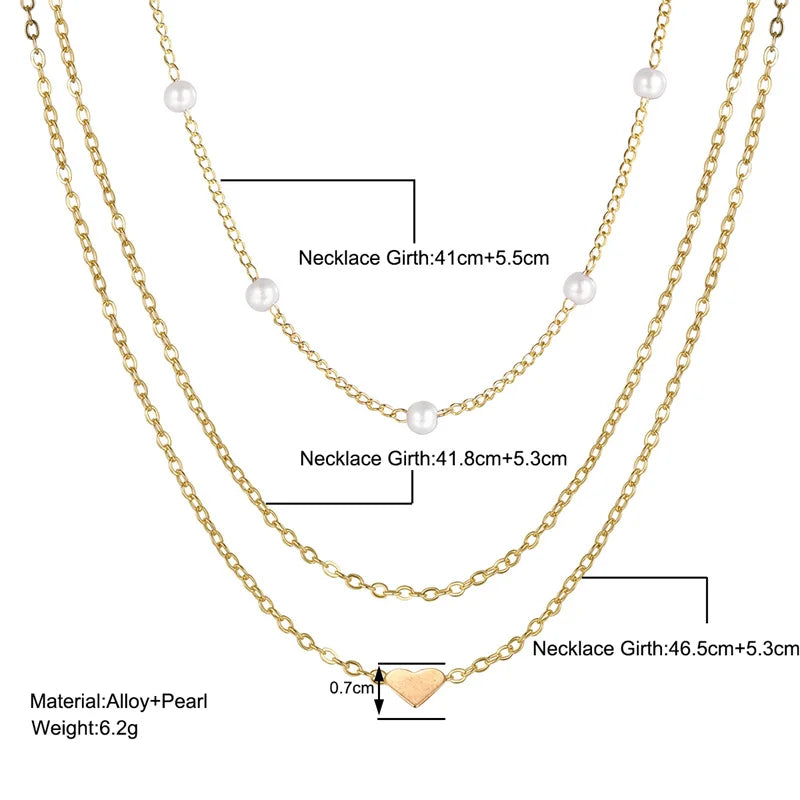 Delicate Multi-Layer Gold Silver Heart Necklace