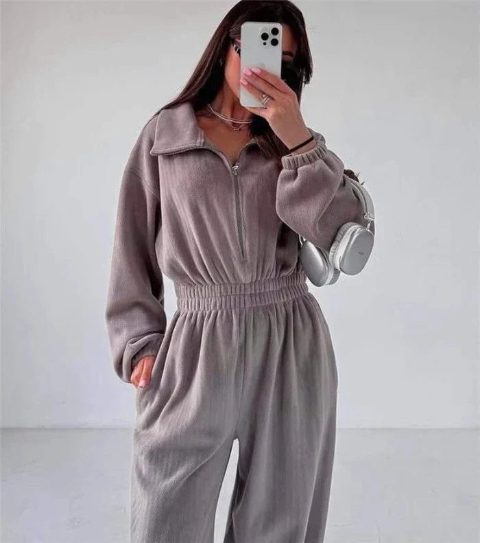 Women's Zipper Hooded Jumpsuit Suit