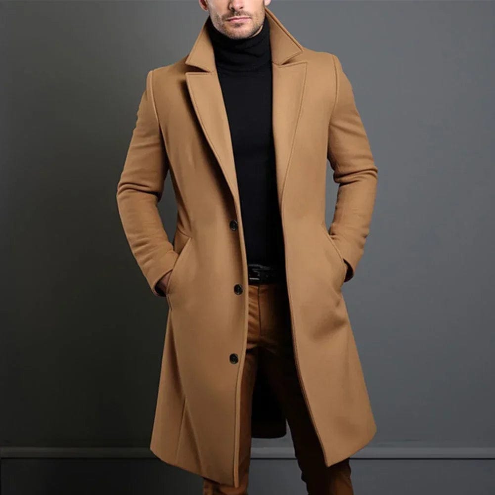 Classic Men's Dark Blue Wool Winter Coat