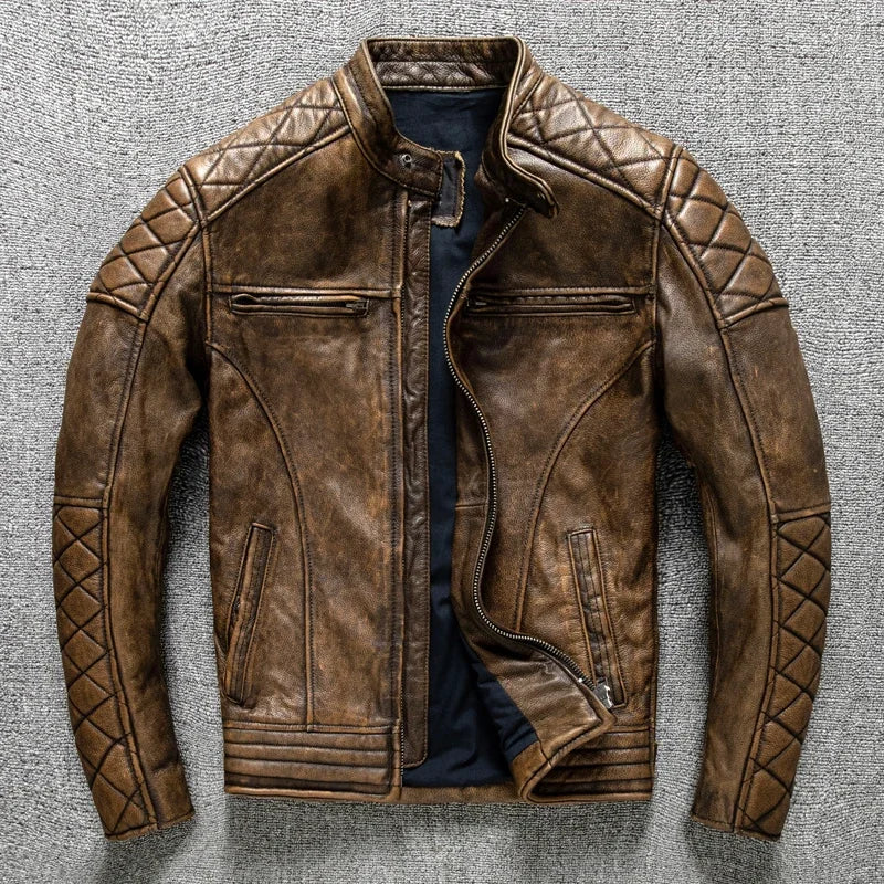 Vintage Style Leather Motorcycle Jacket