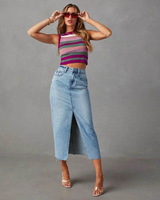 Timeless High Waist Jean Skirt - OutfitLondon